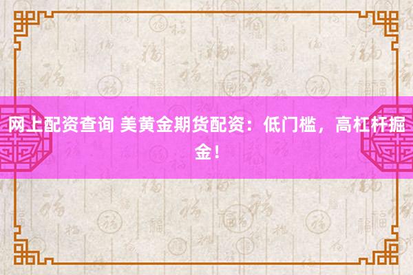 网上配资查询 美黄金期货配资：低门槛，高杠杆掘金！