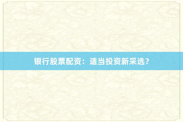 银行股票配资：适当投资新采选？