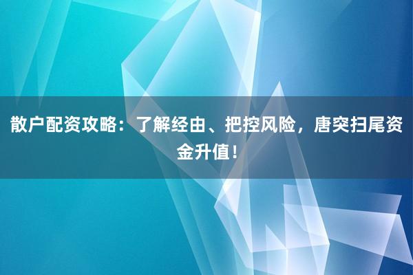 散户配资攻略：了解经由、把控风险，唐突扫尾资金升值！