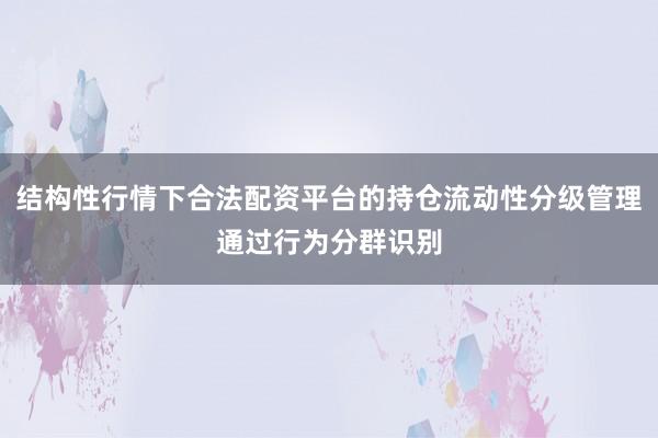结构性行情下合法配资平台的持仓流动性分级管理通过行为分群识别