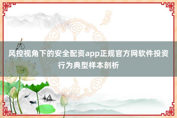 风控视角下的安全配资app正规官方网软件投资行为典型样本剖析