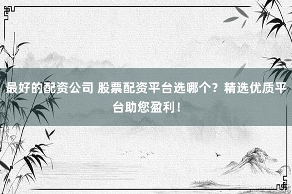 最好的配资公司 股票配资平台选哪个？精选优质平台助您盈利！