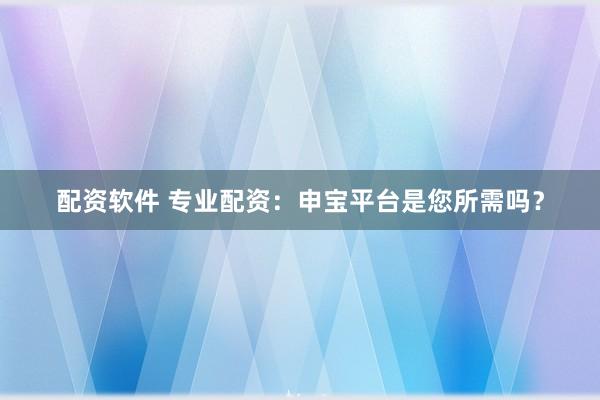 配资软件 专业配资：申宝平台是您所需吗？